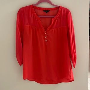 Express women’s sheer shoulder coral silky 3/4 sleeve top